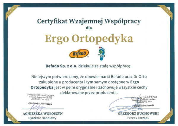 Certyfikat autentyczności produktów Dr Orto